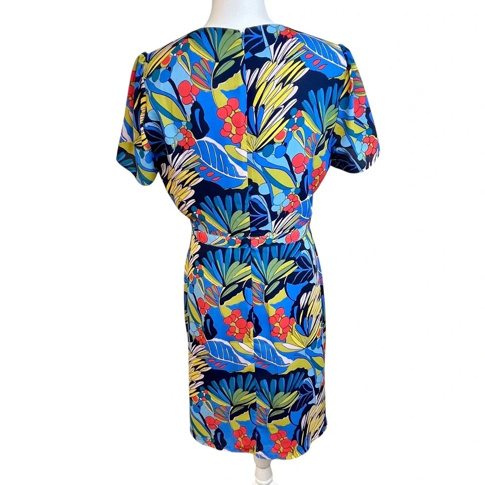 J CREW Mercantile Faux Wrap Dress Floral‎ Print Sz 10 Short Sleeve Office Work